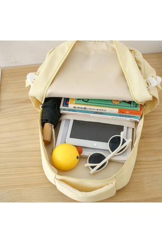 Relaxed High-end Moda Düz Renk Sırt Çantası 2024 Yeni Basit Büyük Kapasiteli Kız Sırt Çantası - Mavi Açık Mavi