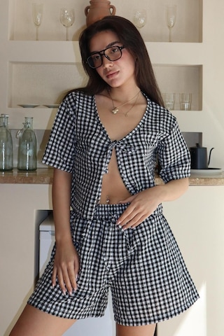Madmext Siyah Pötikareli Şort Bluz Takım Mg2373