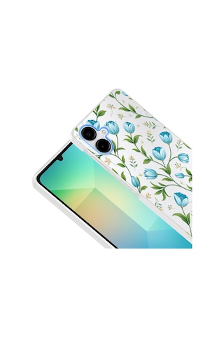 Samsung Galaxy Uyumlu A06 Kılıf Kamera Korumalı Desenli Zore Klip Kapak - Mavi Lale -