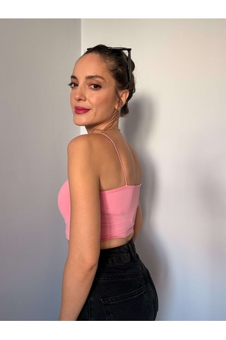 Ali Butik Pembe İp Askılı Crop Atlet Pembe