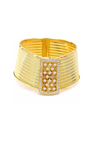 22 Altın Altın Kaplama Taşlı 9 Sıra Trabzon Kelepçe Bilezik Altın