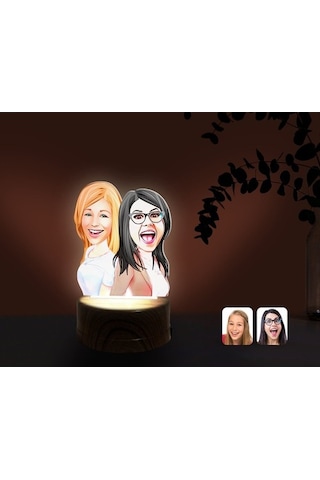 Kişiye Özel Kız Kardeşler Karikatürlü Dekoratif 3D Biblo Led Işık (483006759)