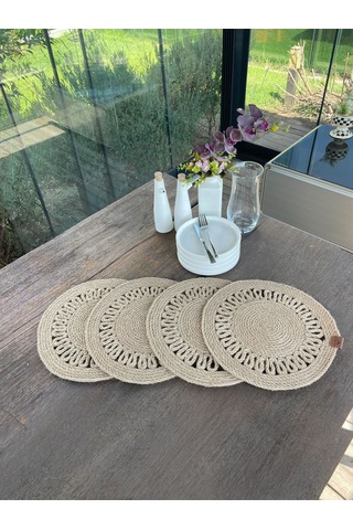4 Kişilik Yuvarlak Amerikan Servis Özel Tasarım Jüt 33 X 33 Cm Natural