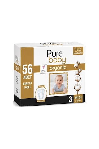 Pure Baby Bebek Bezi 3 Beden 4-10 Kg 56 Adet Ekonomik Fırsat Pk 3 Numara