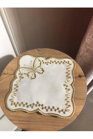 Nivemeshome Kelebek Gold Kare 6 Adet Keten Kokteyl Peçetesi Kahve Yanı Sunumluk Gold