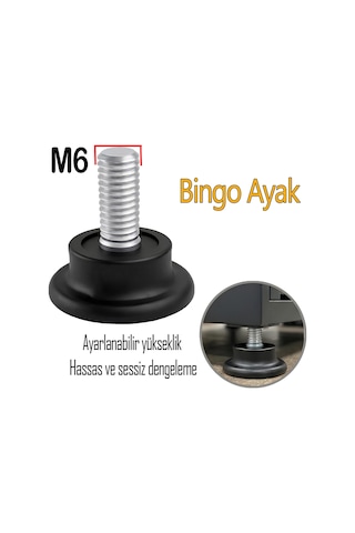 Bingo Rotil Ayak Ayakları M6 Civatalı 6 Mm Siyah Profil Ayağı 2.5 Cm