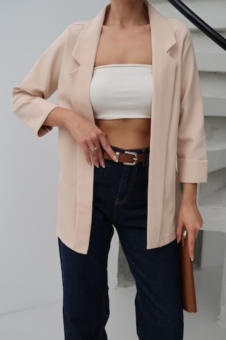 Paw Garage Kadın Atlas Kumaş Astarsız Blazer Ceket, Premium Kalite Bej