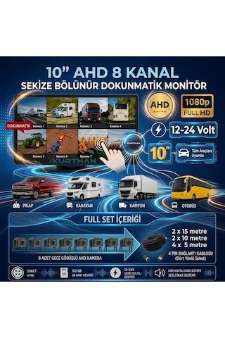 10 İnç 8 Ch Dokunmatik Ekran 8 Adet Ahd 1080p Kamera 512 Gb Dvr Adas Bsd 12 24 Volt