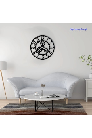 Metal Dişli Tasarımlı Duvar Saati - 40 Cm Siyah Sessiz Mekanizma Siyah