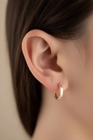 Çgk Çiğdem Gürel Kuyumculuk 14 Ayar 1.3cm Parlak Yüzeyli Şık Halka Küpe Altın Renk Gold