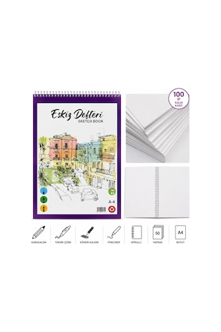 Lona Lucy A4 Spiralli Eskiz Defteri, 100 Gr/m² Kalın Kağıt, 50 Yaprak, Çizgisiz, Karakalem Ve Teknik Çizim İçin, 21x29.7 Santimetre