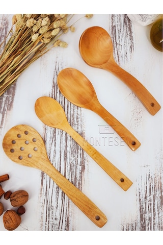 Ahşap Tahta Mutfak Kaşık Seti 4 Parça Kayın, Şimşir Ağacı 4-4