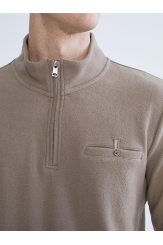 LC Waikiki Lc Waıkıkı Kahverengi Fermuarlı Dik Yaka Erkek Sweatshirt
