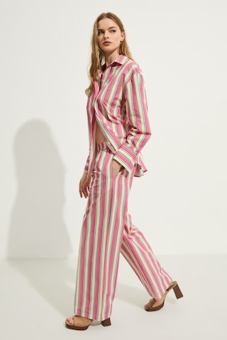 Grımelange Bexley Kadın Regular Fit %100 Organik Pamuklu Pembe Çizgili Pantolon