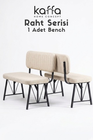 Raht Serisi Metal İskeletli Bench - 90 Cm Keten Kumaş Modern Mutfak & Antre Pufu - 1 Adet Krem