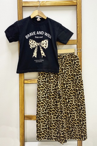 Kız Çocuk Yazlık İkili Takım Leopar Baskılı B46 Siyah