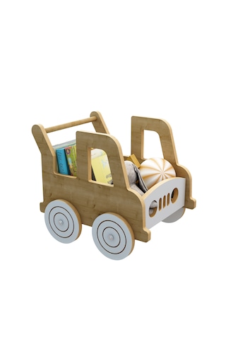 Happy Walker -Ahşap İlk Adım Arabası - Yürüme Arkadaşı - Yürüteç - Oyuncak Organizer