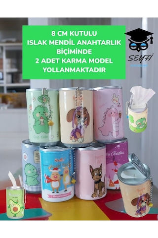 8 Cm Kutulu Islak Mendil Anahtarlık Biçiminde 2 Adet Karışık Model Yollanmaktadır