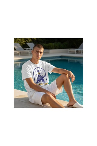 Urbantrendstore Unisex Slow Life Kaplumbağa Oversize Fit Rahat Geniş Salaş T-shirt Günlük Tişört Beyaz