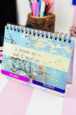 Van Gogh Badem Çiçeği Tasarımlı Yeni Nesil Masa Üstü Planner 2 Sayfa Sticker Çok Renkli