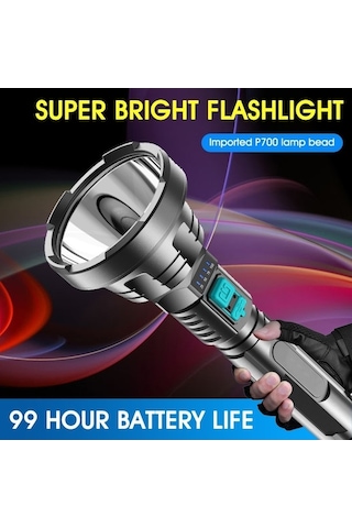 Tongxida Usb Şarjlı Güçlü Led Fener, Süper Parlak, Uzun Menzilli Dış Aydınlatma Siyah Siyah