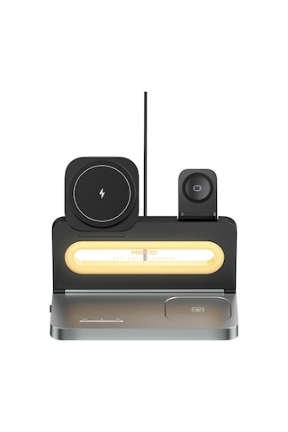 Recci Rcw-49 4in1 Kablosuz Şarj Standı Ambiyans Işıklı Telefon&akıllı Saat&kulaklık 15w Siyah