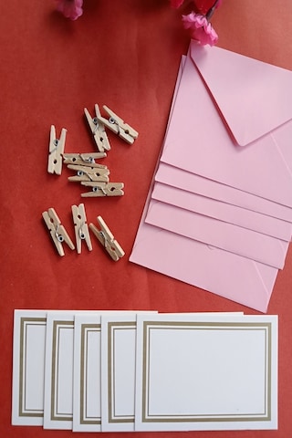 Pembe 10 Adet Mandallı Zarflı Not Kartı Seti- Hediye Kartı