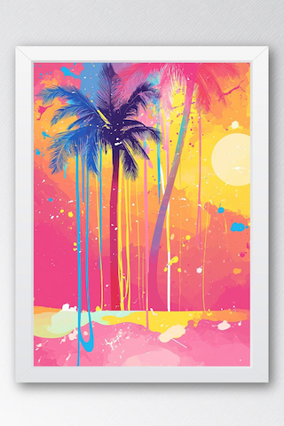 Tropikal Gün Batımı Pop Art Çerçeveli Tablo - Pop Art Poster Tablo