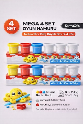 Kidz 4 Lü Büyük Boy Oyun Hamuru 4x150 Gr 4 Renk Yumuşak Çocuk Oyun Hamuru Beyaz