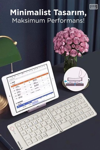 Torima TK-08 Beyaz Kablosuz Katlanabilir Şarjlı Taşınabilir Mini Bluetooth Klavye