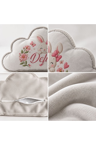 Bk Gift Kişiye Özel İsimli Gri Bulut Yastık-1 - Bebek Ve Çocuk Odası Dekoratif Yastık 34,5x22 Cm