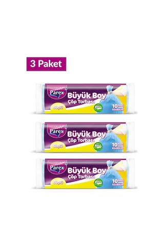 Güçlü Çöp Torbası Büyük Boy 10'lu 65 X 80 Cm Üçlü Set
