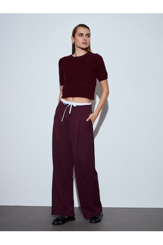 Dilvin 72240 Çift Belli Geniş Pantolon-bordo Bordo