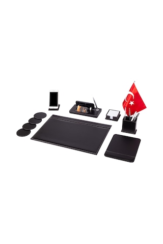 Bayraklı Deri Sümen Takımı Masa Isimliği Deri Sümen Seti