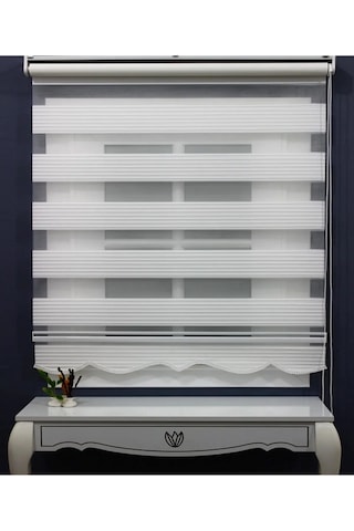 Geniş Plise Beyaz Eteği Dilimli Stor Zebra Güneşlik Perde Alüminyum Kasa, Metal Ayak