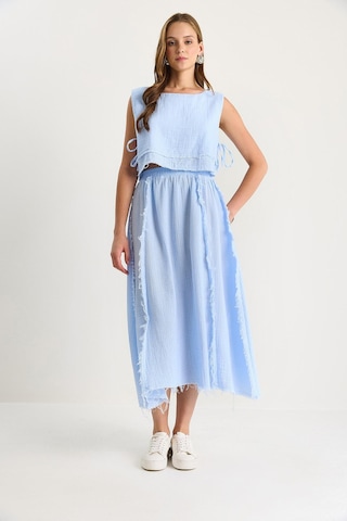 Shade Kadın Beli Lastikli Etek Yandan Bağlama Detaylı Crop Müslin Alt-üst Takım 60283236 - Bebe Mavisi