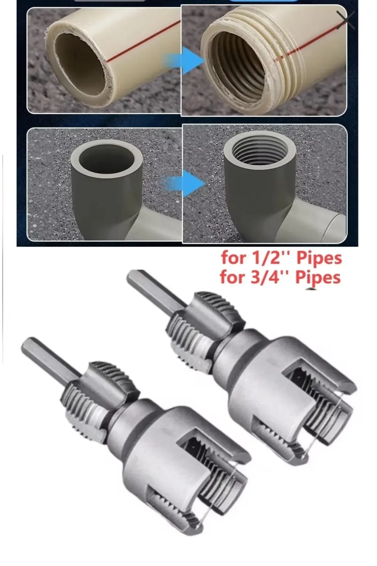 2 Li Set İç Dış Plastik Boru Diş Açma Seti 1/2 Ve 3/4 İnç Borularla Uyumlu Boru Açma