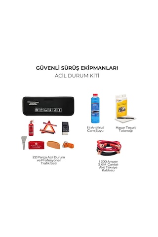 Acil Durum Kiti: Trafik Seti, Antifrizli Cam Suyu, Akü Takviye Kablosu Ve Hasar Tespit Tutanağı - Siyah