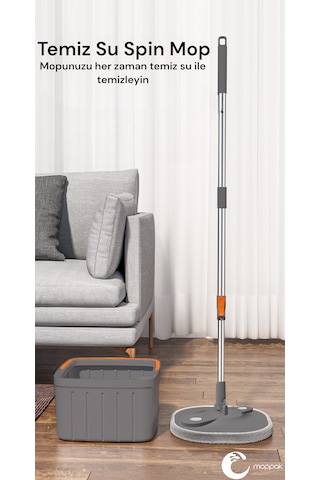 Moppak Mop Temizlik Seti Temiz Kirli Su Ayrımı Mikrofiber Kare Başlık