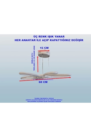 Dmr Lotus Çiçek Sarkıt Led Avize Beyaz Kasa Üç Renk 6500k/4000k/3000k Beyaz Ilık/bbeyaz/sarı Günış Çok Renkli
