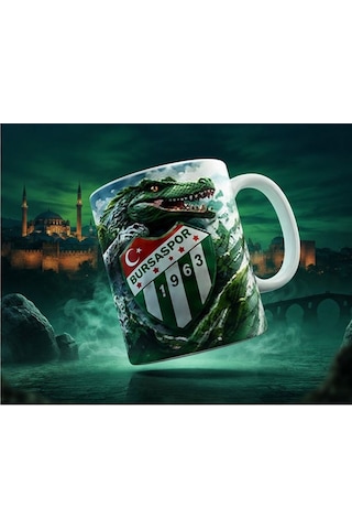 Bursaspor Timsah Kupa Bardak Yeşil Beyaz Tasarım Yüksek Kaliteli Kahve & Çay Kupası