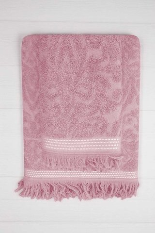2 Parça Jakarlı Banyo Havlu Takımı %100 Pamuklu 90x150 Cm Arden Pembe Diğer