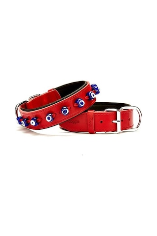 Doggie Comfort Deri Nazar Boncuklu Köpek Boyun Tasması Small Kırm