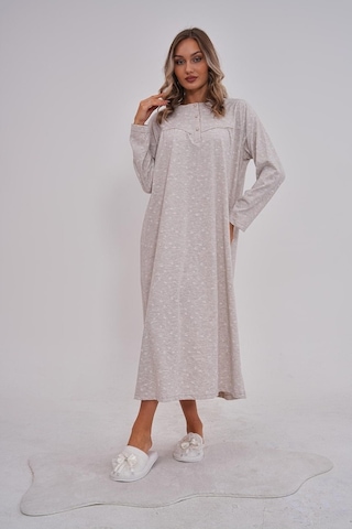 Mecit Pijama Mecit 6154 Vizon Kadın Çiçek Desenli Büyük Beden Gecelik