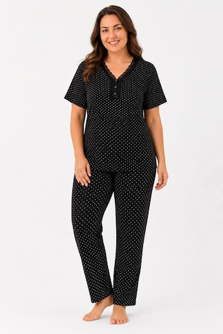 Pemilo Kadın 7931 Büyük Beden Kısa Kol Bambu Pijama Takımı Siyah