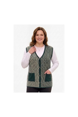 Onno Style Women Çelik Örgü Klasik Leopar Desen Triko Yelek Yeşil