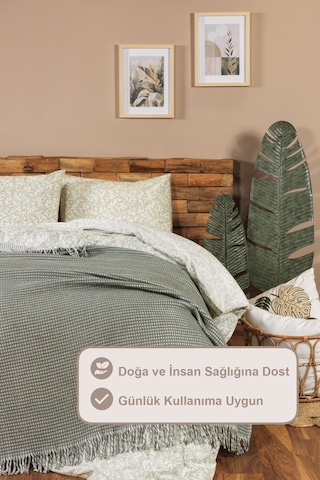 Elart Siena Nevresim Takımı Tek Kişilik %100 Pamuk Ranforce Lastikli Çarşaf 160x220 Cm Yeşil Yeşil
