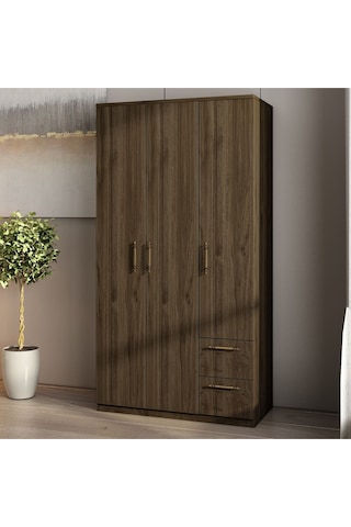 Merlin 3 Kapaklı, Çekmeceli, Raflı Gardırop, Yatak Odası Dolap, Elbise Dolabı İstanbul Ceviz - 172 Cm / İstanbul Ceviz