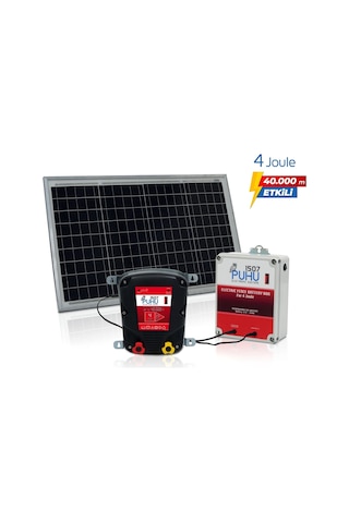 Puhu Güneş Enerjili Elektrikli Çit Cihazı 4 Joule 40w Panel + 12v/24ah Jel Akü