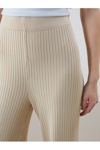 Lcwaıkıkı Classic Bej Beli Lastikli Dokulu Kadın Triko Pantolon